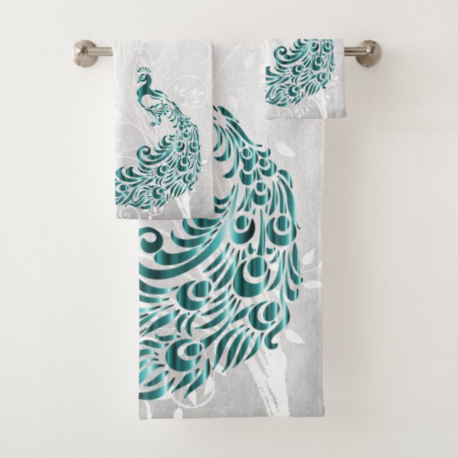 Teal Peacock Personalized Bath Towels (Insitu)