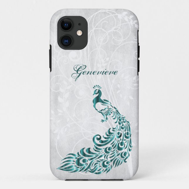 Teal Peacock Personalized Case-Mate iPhone Case (Back)