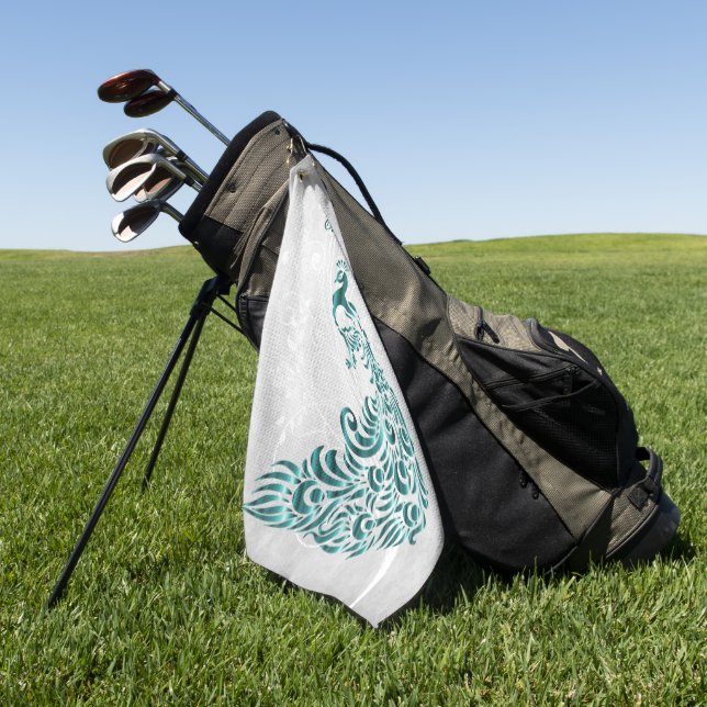 Teal Peacock Personalized Golf Towel (Green)