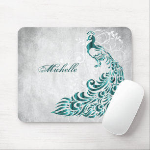 Teal Peacock Personalized Mouse Pad