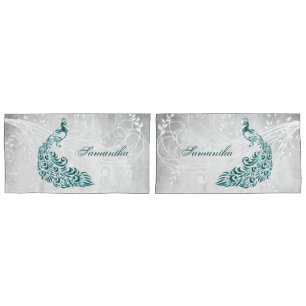 Teal Peacock Personalized Pillowcases
