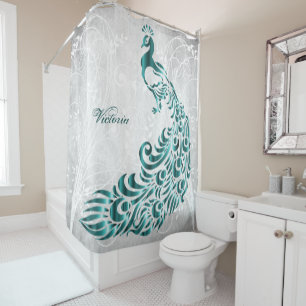 Teal Peacock Personalized Shower Curtain