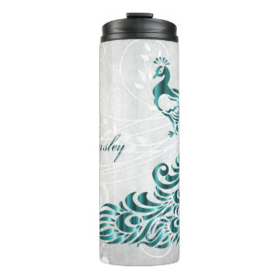 Teal Peacock Personalized Thermal Tumbler