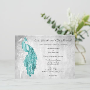 Teal Peacock Rehearsal Dinner Invitation