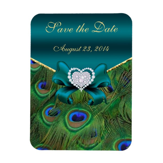 Teal Peacock Save the Date Magnet (Vertical)