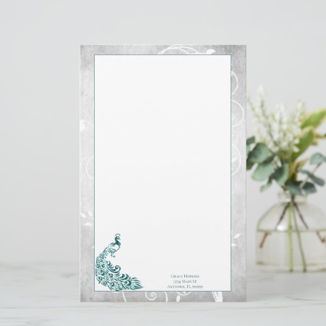 Teal Peacock Stationery (Standing Front)