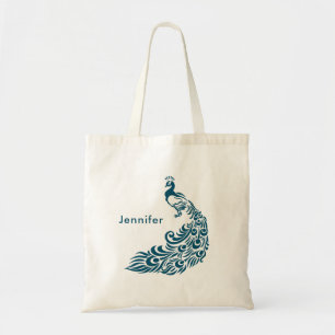 Teal Peacock Stylish Art Deco Design Personalized Tote Bag
