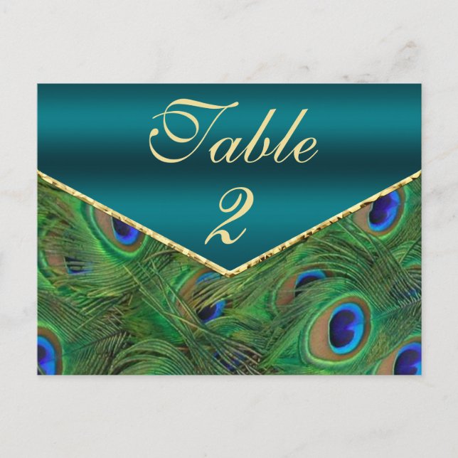 Teal Peacock Table Number Card (Front)