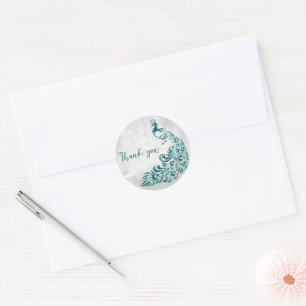 Teal Peacock Thank You Classic Round Sticker