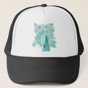 Teal peacock trucker hat