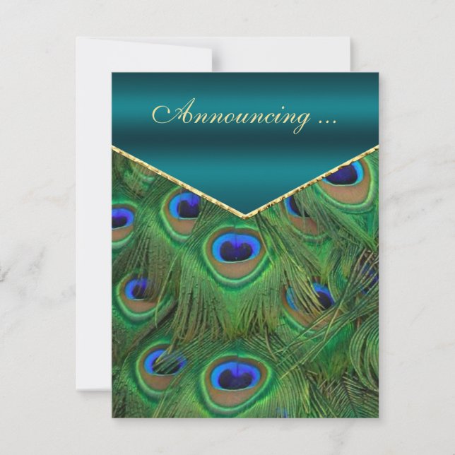 Teal Peacock Wedding Announcement (Front)