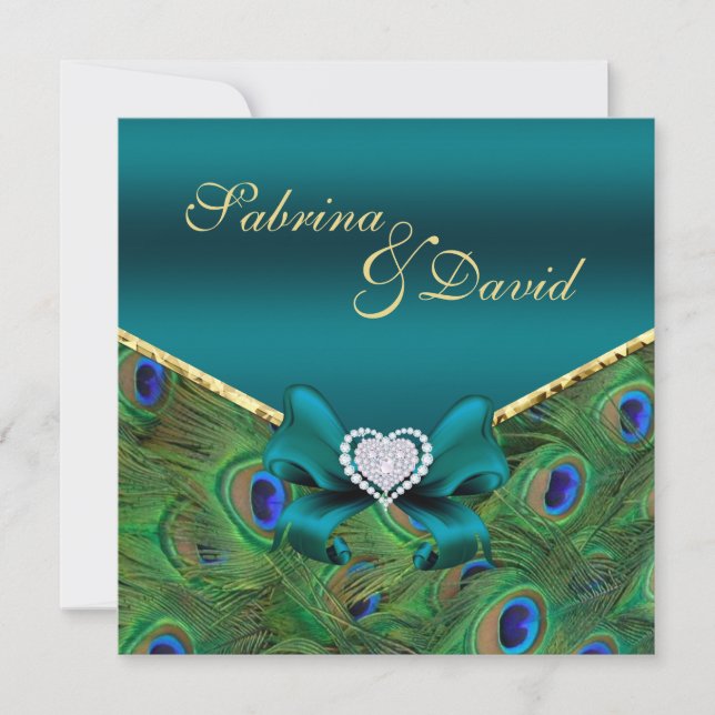 Teal Peacock Wedding Invitation (Front)