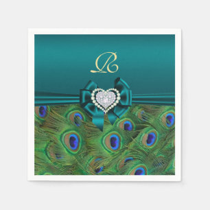 Teal Peacock Wedding Paper Party Napkins
