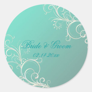 Teal pearl swirls wedding stickers