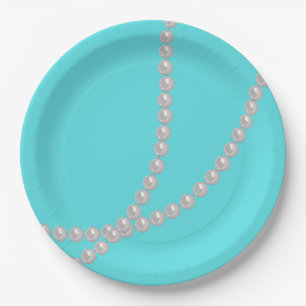 Teal & Pearls Paper Plate