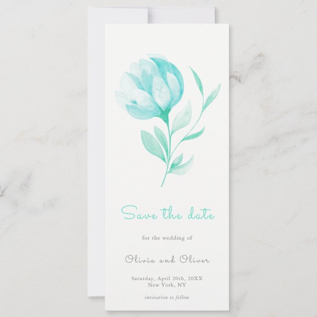 Teal Peonies Save the Date Invitation (Front)