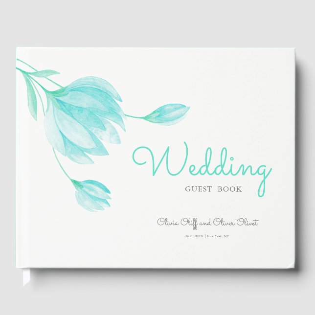 Teal Peonies Wedding  Guest Book (Front)