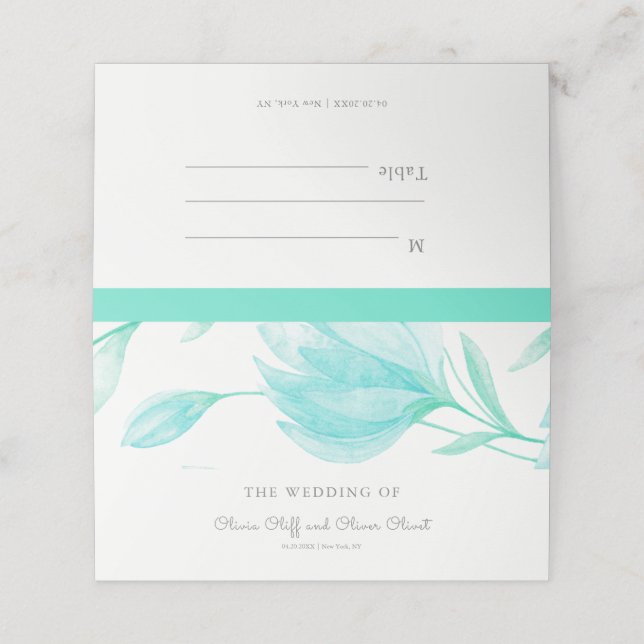 Teal Peonies Wedding Place Card (Outside Unfolded)