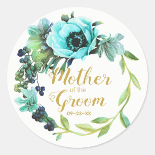 Teal Peony Wreath Mother of the Groom ID456 Classic Round Sticker