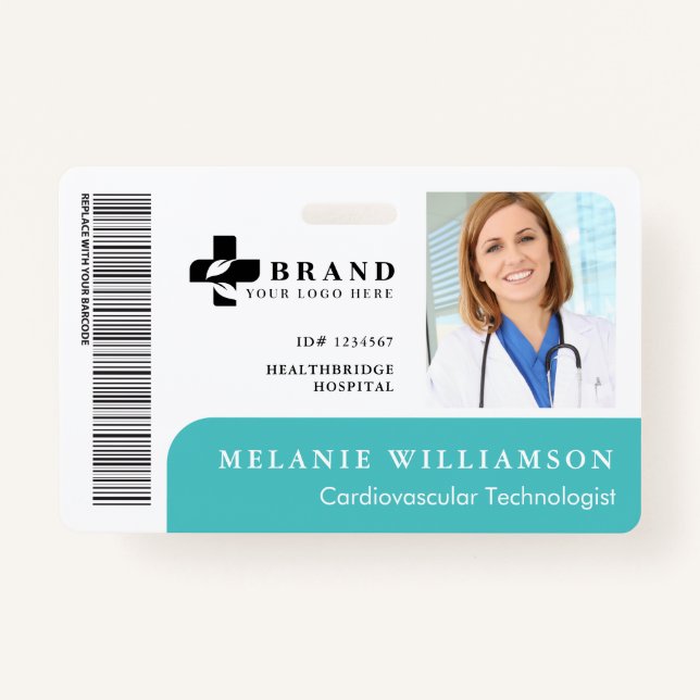 Teal Personalized Medical Employee Photo ID & Logo Badge (Front)