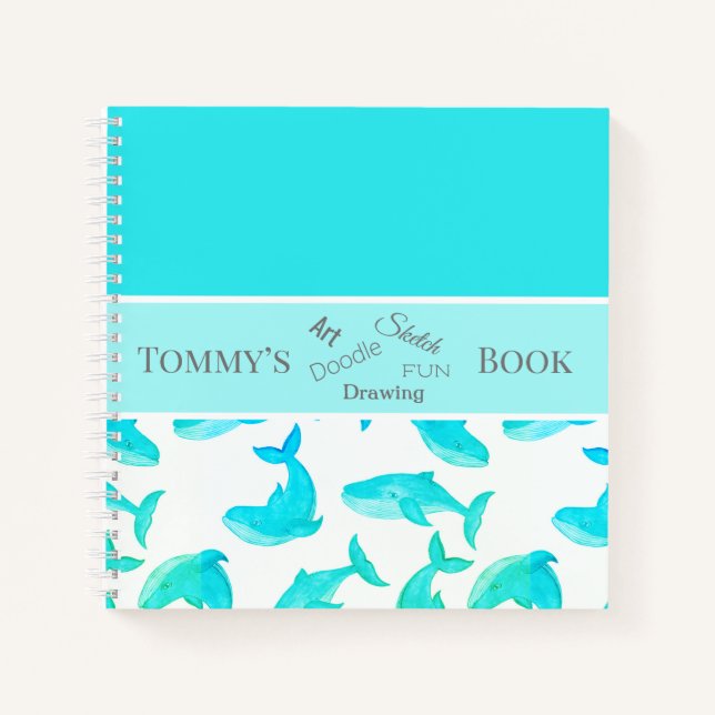 Teal Personalized Name Whales Notebook (Front)