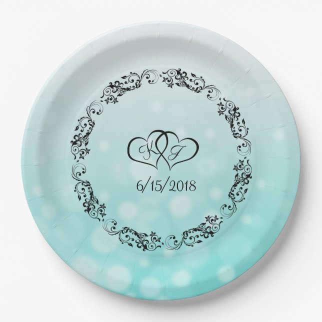 Teal Personalized Wedding Paper Plates (Front)