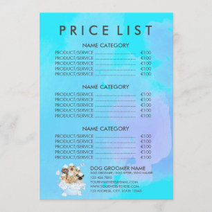 Teal Pet Groomer Sitting Dog Cat Spa Price List Menu