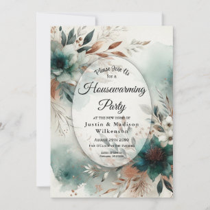 Teal Petals in Bronze Bloom Housewarming Party Invitation