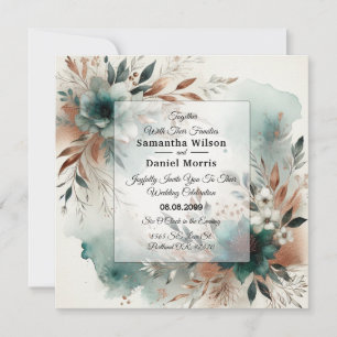 Teal Petals in Bronze Bloom Wedding Invitation