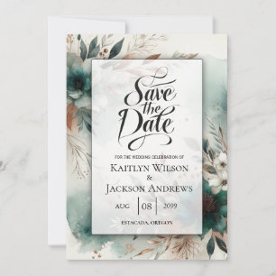 Teal Petals in Bronze Bloom Wedding Save The Date