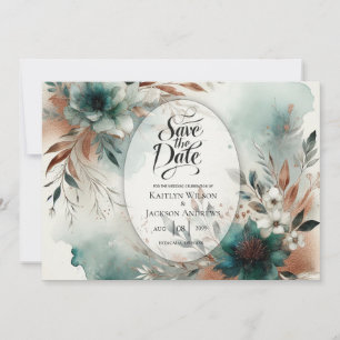 Teal Petals in Bronze Bloom Wedding Save The Date