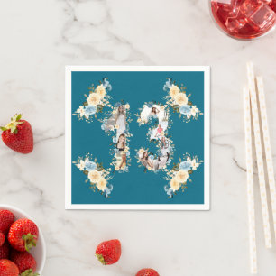 Teal Photo 13th Birthday Collage Yellow Flower Napkin