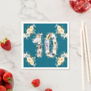 Teal Photo Collage 10th Birthday Yellow Flower Napkin