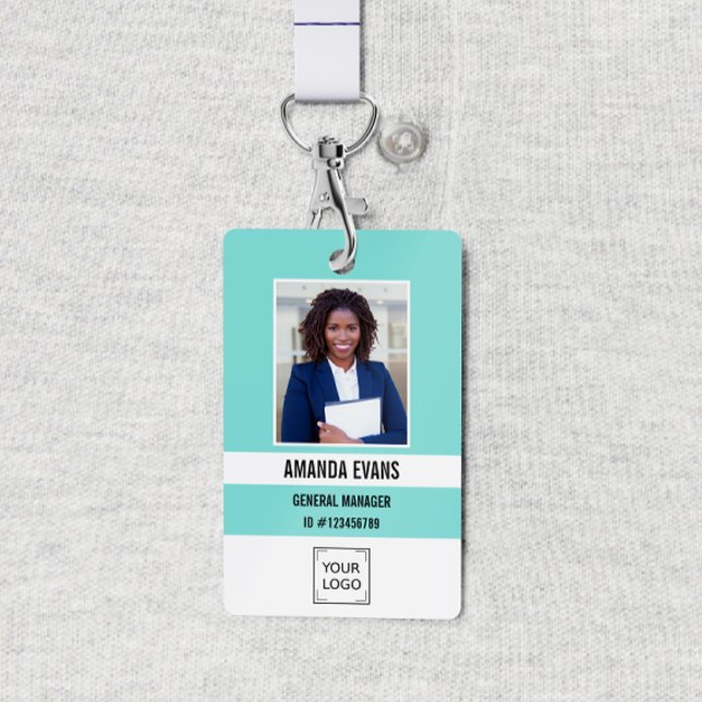 Teal | Photo Employee Logo or QR CODE Security Badge (Creator Uploaded)