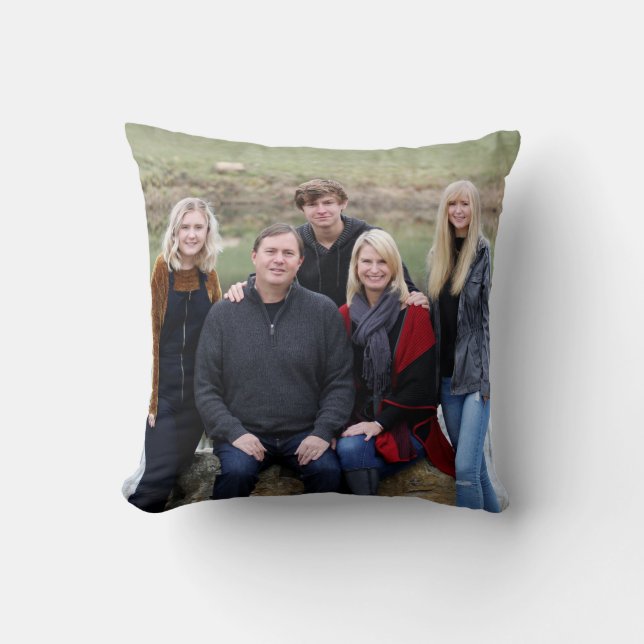 Teal Photo Family Quote Wavy Pattern Double Sided Throw Pillow (Front)