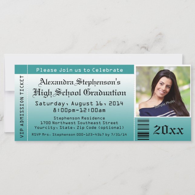 Teal Photo Graduation Ticket Invitations (Front)