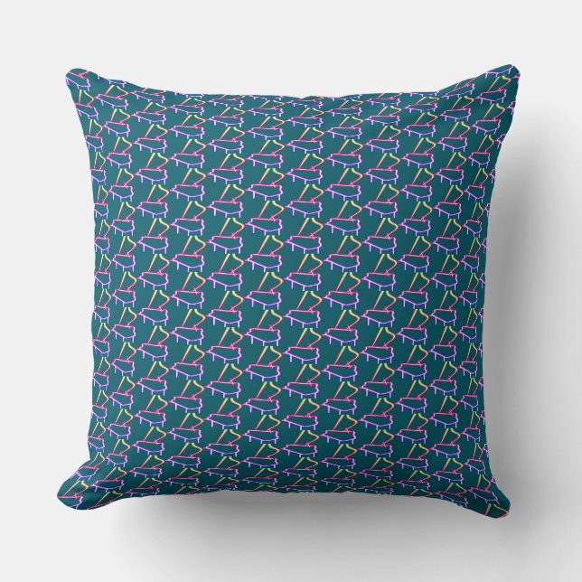 Teal Piano Embellished  Throw Pillow (Front)