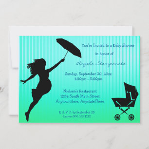 Teal Pin-Striped Baby Shower Invitation