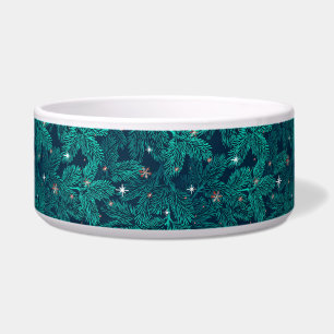 Teal Pine Branches With White Snowflakes