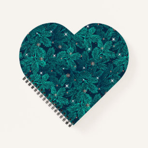 Teal Pine Branches With White Snowflakes Notebook