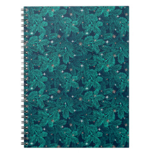 Teal Pine Branches With White Snowflakes Notebook