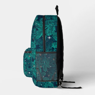 Teal Pine Branches With White Snowflakes Printed Backpack