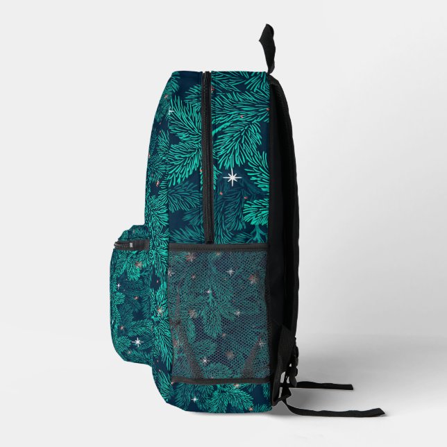 Teal Pine Branches With White Snowflakes Printed Backpack (Right)