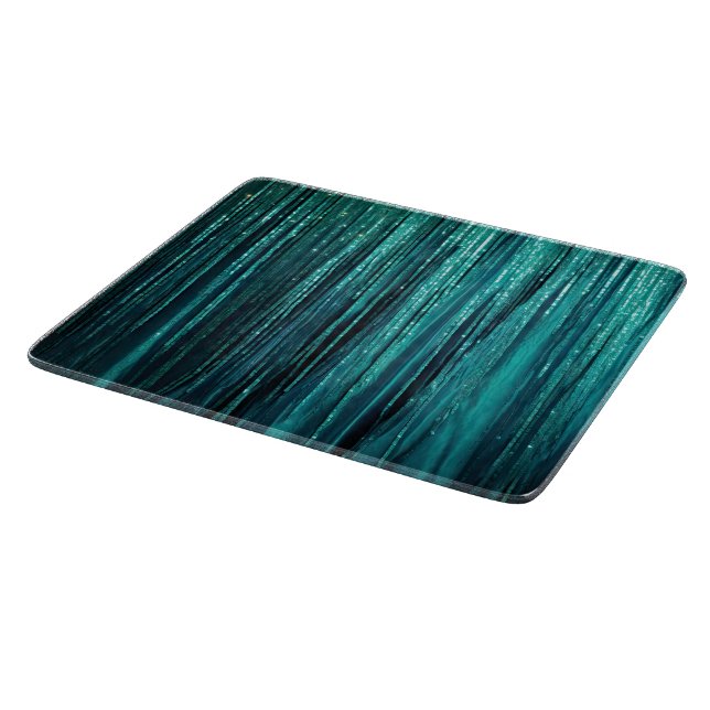 Teal Pine Green Tinsel Gold Christmas Tree Cutting Board (Corner)