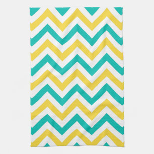 Teal, Pineapple, Wht Large Chevron ZigZag Pattern Kitchen Towel