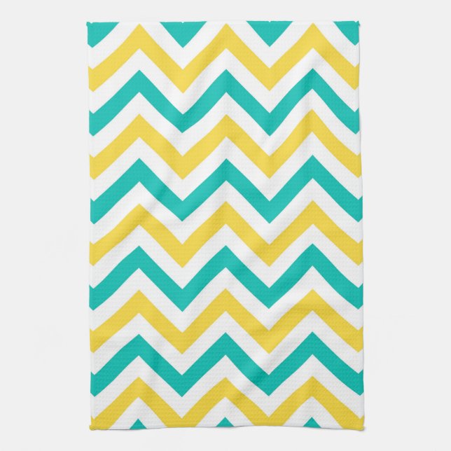 Teal, Pineapple, Wht Large Chevron ZigZag Pattern Kitchen Towel (Vertical)