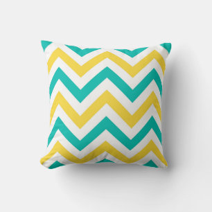 Teal, Pineapple, Wht Large Chevron ZigZag Pattern Throw Pillow