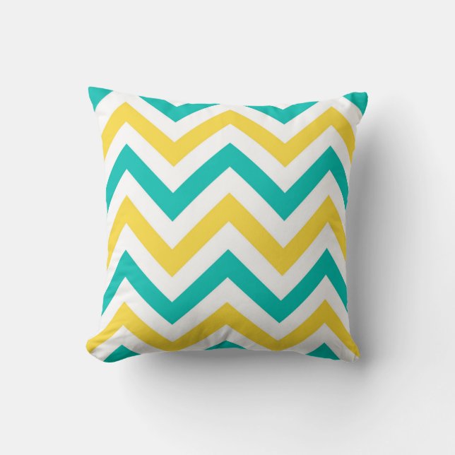 Teal, Pineapple, Wht Large Chevron ZigZag Pattern Throw Pillow (Front)
