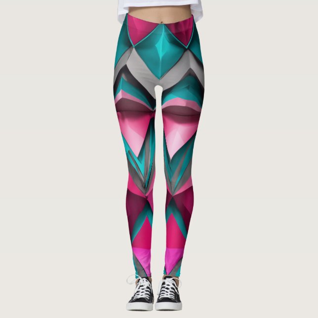 "Teal & Pink 3D Abstract Christmas Leggings" Leggings (Front)