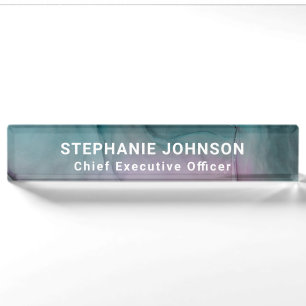 Teal Pink Abstract Alcohol Ink Entrepreneur CEO Nameplate